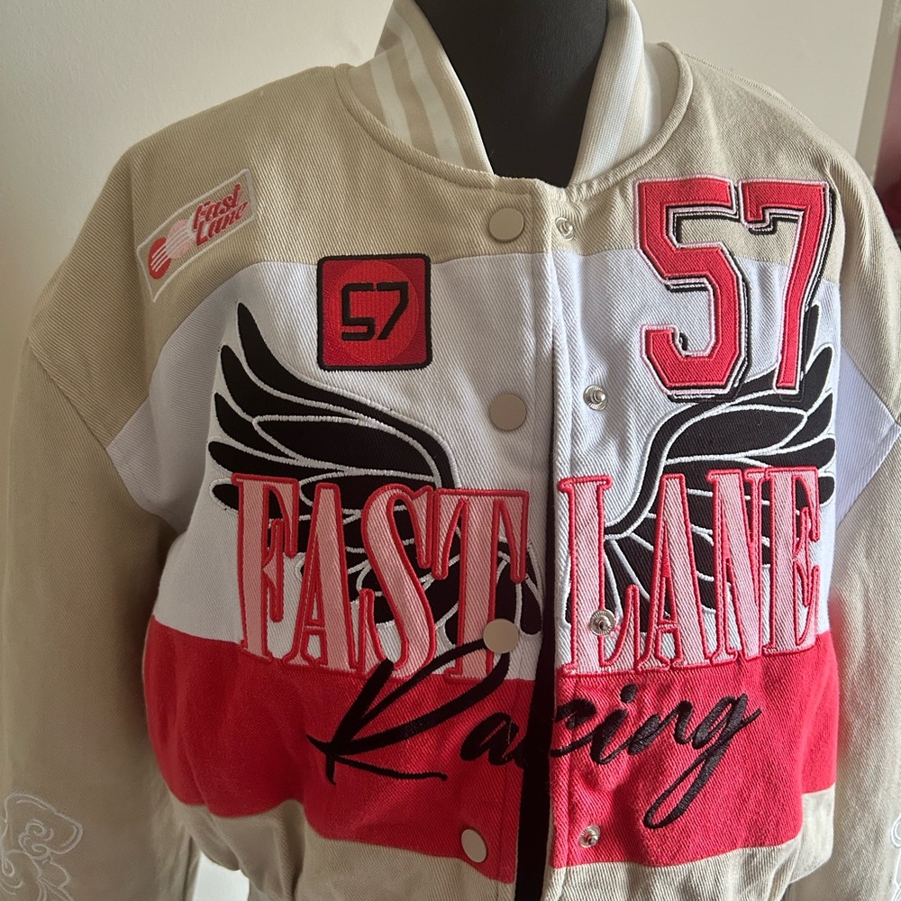 AKIRA Quilted Beige Jacket with Red Patch
